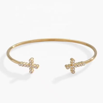 Pave Inlaid Crystal Zircon 925 Sterling Silver Armband Kruis Manschet 18K Gouden Armband