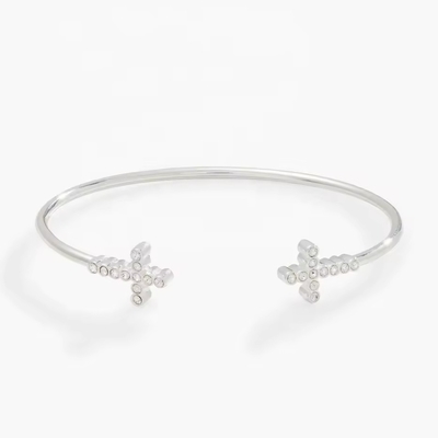 Pave Inlaid Crystal Zircon 925 Sterling Silver Armband Kruis Manschet 18K Gouden Armband