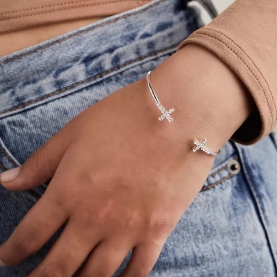 Pave Inlaid Crystal Zircon 925 Sterling Silver Armband Kruis Manschet 18K Gouden Armband