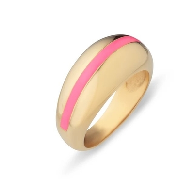 Groothandel 18K Goud gestreept Roze glazuur Dome 925 Sterling zilver Vrouwen Ring