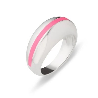 Groothandel 18K Goud gestreept Roze glazuur Dome 925 Sterling zilver Vrouwen Ring