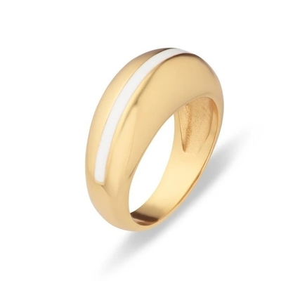 Groothandel 18K Goud gestreept Roze glazuur Dome 925 Sterling zilver Vrouwen Ring