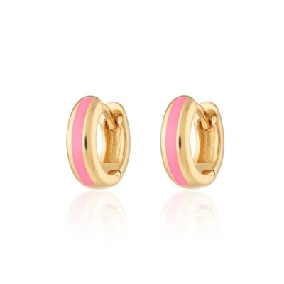925 Aangepaste logo 18K vergulde roze emaille Huggie oorbellen voor dames chique look