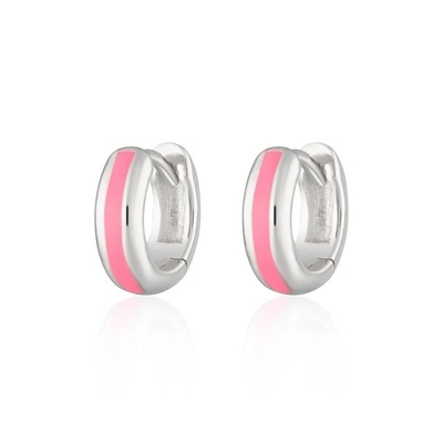 925 Aangepaste logo 18K vergulde roze emaille Huggie oorbellen voor dames chique look