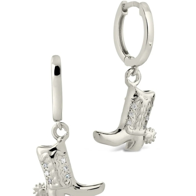 Cowboy laarzen Micro Delicate Brass Drop Oorbellen Wit CZ Stone Brass Dangle Oorbellen