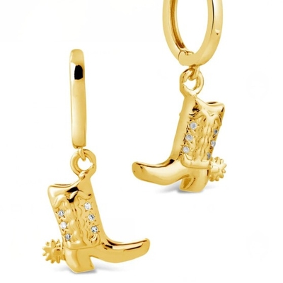 Cowboy laarzen Micro Delicate Brass Drop Oorbellen Wit CZ Stone Brass Dangle Oorbellen