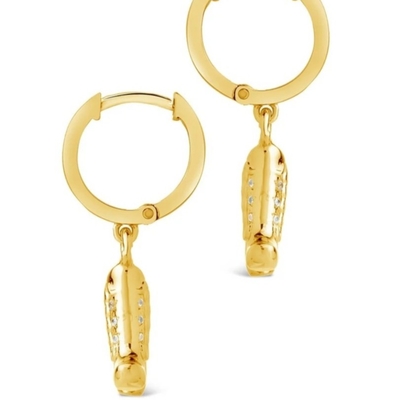 Cowboy laarzen Micro Delicate Brass Drop Oorbellen Wit CZ Stone Brass Dangle Oorbellen