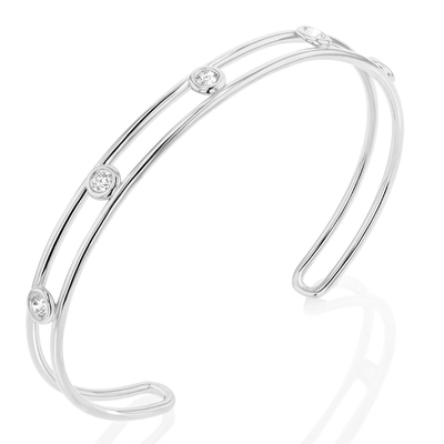 Platina Diamant Cube Zirconia Manschet Armband Breedte 6mm CZ Manschet Armband