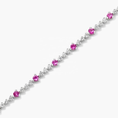 3 mm Witte Zircon Rubyn Tennis Armband Ronde Snijd Sterling Zilveren Tennis Armband