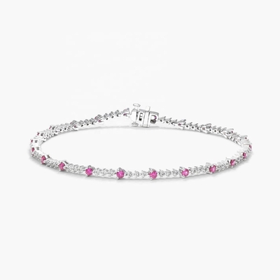 3 mm Witte Zircon Rubyn Tennis Armband Ronde Snijd Sterling Zilveren Tennis Armband