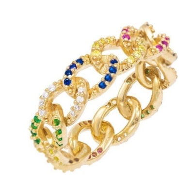 925 Sterling Silver Eternity Link Chain Band Vrouwen Ringen Klassieke Cubaanse stijl met ZIRCON