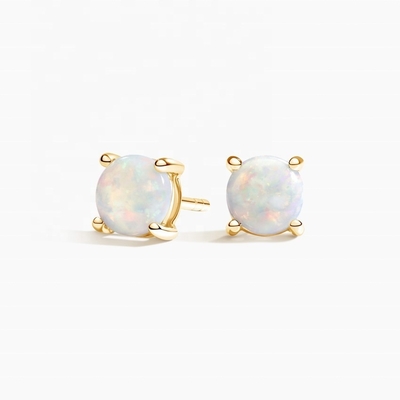 18k goud 6mm solitaire opaal stud oorbellen voor vrouwen en meisjes fijne sieraden