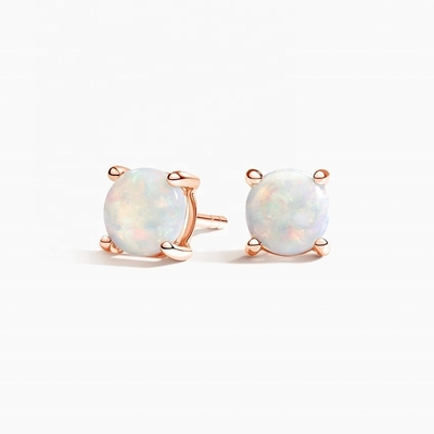 18k goud 6mm solitaire opaal stud oorbellen voor vrouwen en meisjes fijne sieraden