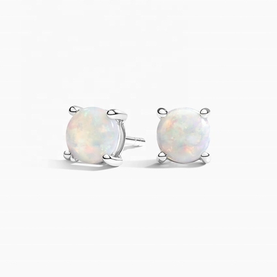 18k goud 6mm solitaire opaal stud oorbellen voor vrouwen en meisjes fijne sieraden