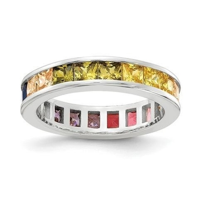 Kleurrijke Cubic Zircon Eternity trouwring band voor vrouwen 925 zilver Eco-vriendelijk