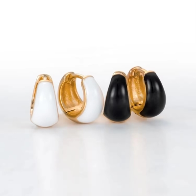 Persoonlijke dames fijne sieraden S925 Zilver 18K Goud Bold Dome Kleurrijke glazuur Kleine Huggie oorbellen