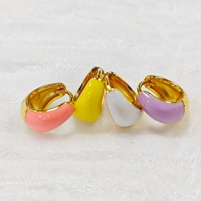 Persoonlijke dames fijne sieraden S925 Zilver 18K Goud Bold Dome Kleurrijke glazuur Kleine Huggie oorbellen