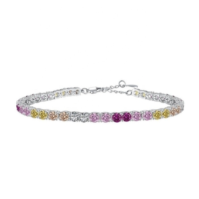 Gepersonaliseerde stijl Regenboog Zircon Inzet 925 Sterling Zilveren Tennis Armband Voor Vrouwen