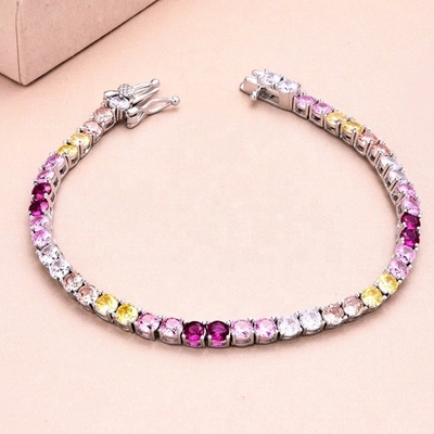 Gepersonaliseerde stijl Regenboog Zircon Inzet 925 Sterling Zilveren Tennis Armband Voor Vrouwen