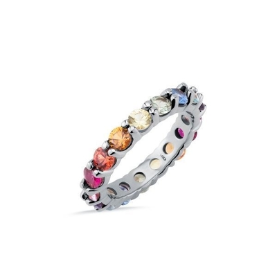 Unieke prong kleurrijke kubische zircon accessoires vrouwen 925 sterling zilver eeuwigheid band ring
