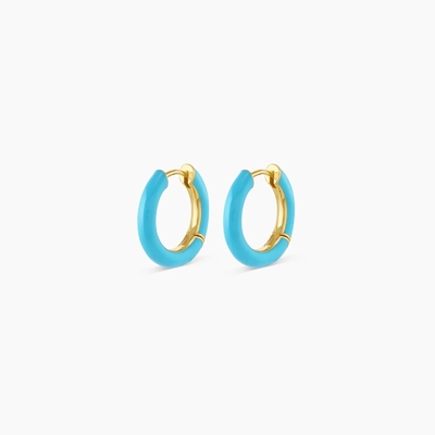 Gepersonaliseerd Logo Chunky 18K Goud geplatte Hoop Turquoise Emaille Kleur 925 Sterling Zilver Huggies oorbellen