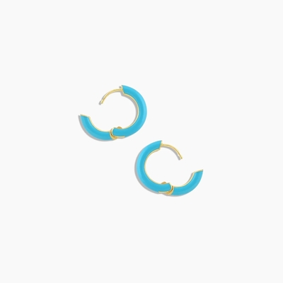 Gepersonaliseerd Logo Chunky 18K Goud geplatte Hoop Turquoise Emaille Kleur 925 Sterling Zilver Huggies oorbellen