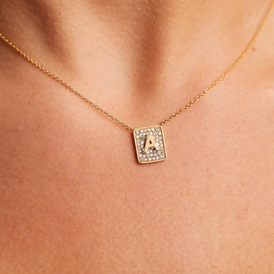 Maak haar dag mooi met 14k goud vierkante eerste edelsteen halskettingen voor vrouwen Valentijnsdag cadeau