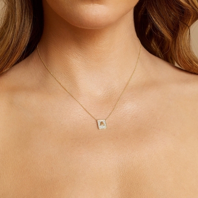 Maak haar dag mooi met 14k goud vierkante eerste edelsteen halskettingen voor vrouwen Valentijnsdag cadeau