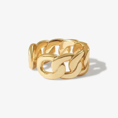 S925 Zilveren fijne sieraden 14K Geel goud Chunky keten Open Ring