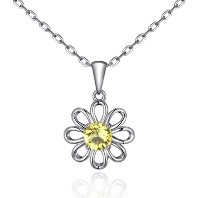 925 Sterling zilveren zonnebloem hanger met ketting sieraden ontwerp Geel kubisch zircon