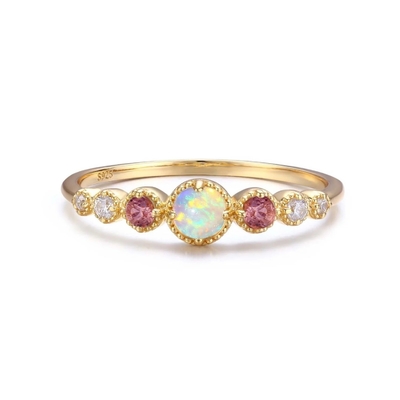 Opal en rubijn CZ 925 Sterling zilver opstapelen Vrouwenringen Meisjes Juwelen