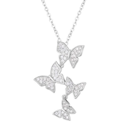 925 Sterling Zilver Witgoud Geplatte Micron Pave 4 Vlinders Charme Hanger Voor Vrouwen