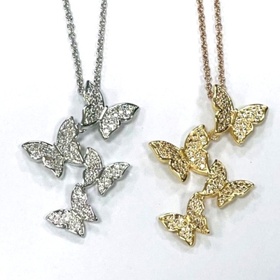 925 Sterling Zilver Witgoud Geplatte Micron Pave 4 Vlinders Charme Hanger Voor Vrouwen