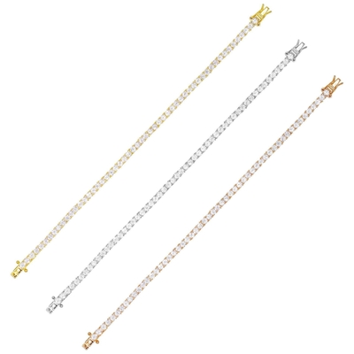 Hot Item 925 Sterling Zilver Plating Goud 3mm Cubic Zirconia Tennis Armband Voor Vrouwen