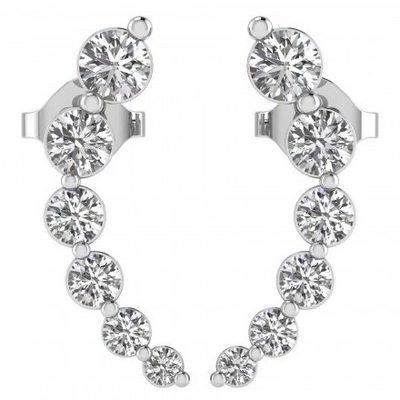 Handgemaakte Witte Kubische Zircon Crawler 925 Sterling Zilveren Oornappen Rozengoud