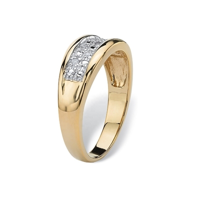 Zilver / Messing mannen prong set diamant trouwring In 18k goud bekleed met Pave Diamanten