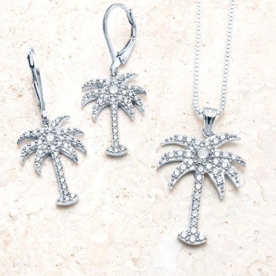 925 Sterling zilver vrouwelijke oorbellen met palmbomen en circon witte CZ diamant