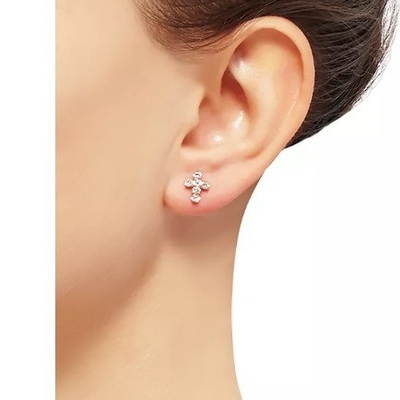 925 Sterling zilver witte kubische zirconia kruis knop stud oorbellen met 18K goud