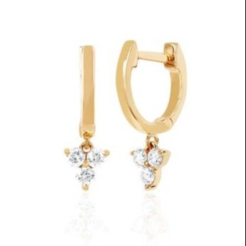 14K Gold Blossom Mini Huggie Diamond Trio Drop Oornappen Zilveren sieraden Hoofdmateriaal