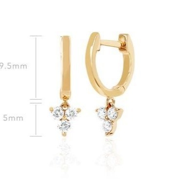 14K Gold Blossom Mini Huggie Diamond Trio Drop Oornappen Zilveren sieraden Hoofdmateriaal