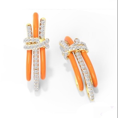 2024 Mode Braziliaanse Enigma Zilveren oorbellen met oranje epoxy en wit CZ sieraden accessoire