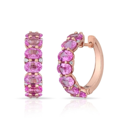 925 Sterling zilver oval groen CZ Hoop oorbellen voor vrouwen 18K goud Half Eternity Band