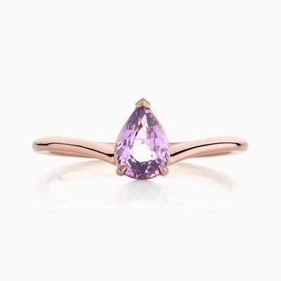 Rozengoud 925 Sterling zilver peer gesneden paars saffier gebogen stapelbare ring