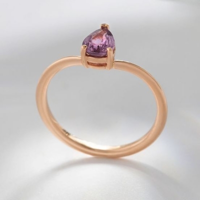 Rozengoud 925 Sterling zilver peer gesneden paars saffier gebogen stapelbare ring