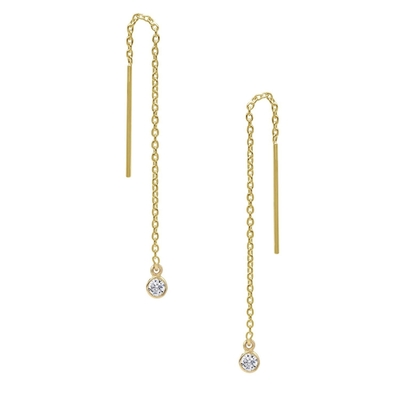 925 Sterling zilver Simply 18K Gold Plated Women's Bezel Drop Chain Threader Earring