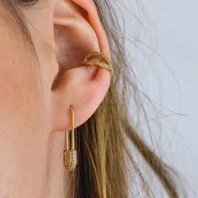 Vrouwen Hoop oorbellen in 925 zilver met heldere CZ Diamant Braziliaanse gele goud sieraden