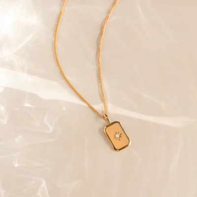 Rechthoekige kleine ster 925 Sterling zilver Goud geplatte halsketting