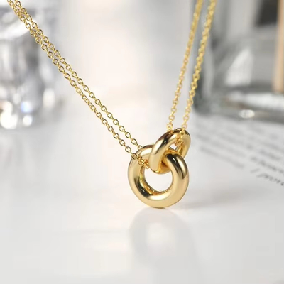 Uitstekende ronde ketting, 14k goud geplaatst 925 Sterling zilver interlocking ronde ketting voor vrouwen, matte ketting