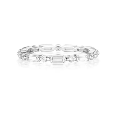 18K goud eenvoudig modern rechthoekig wit CZ 925 Sterling zilver Vrouwen eeuwige ring feest cadeau