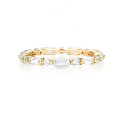 18K goud eenvoudig modern rechthoekig wit CZ 925 Sterling zilver Vrouwen eeuwige ring feest cadeau